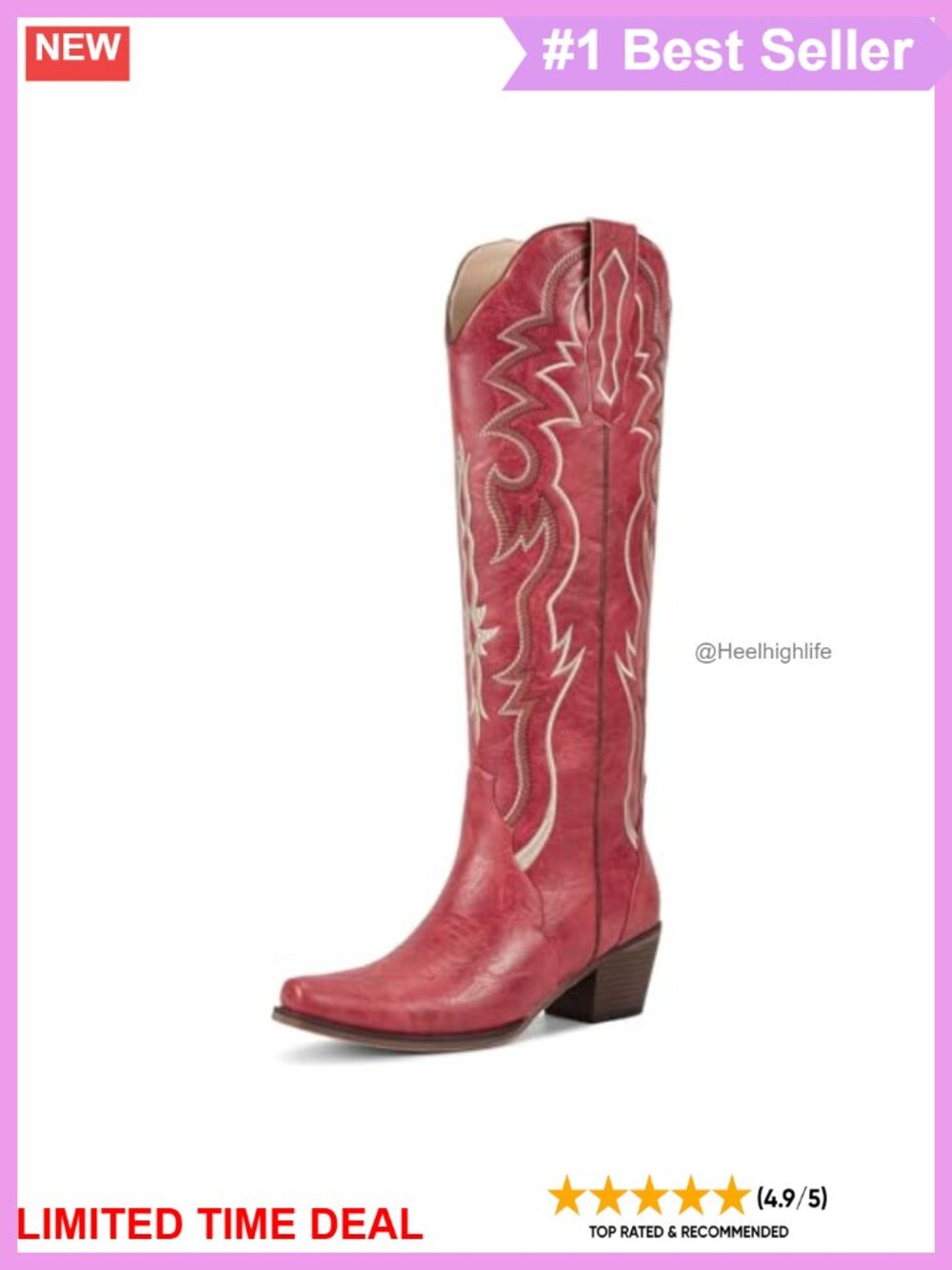 Faux Leather Knee-High Western Cowboy Boots Snip Toe Block Heel